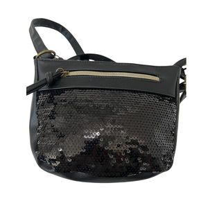 Black Sequin Zipper Petite Shoulder Bag